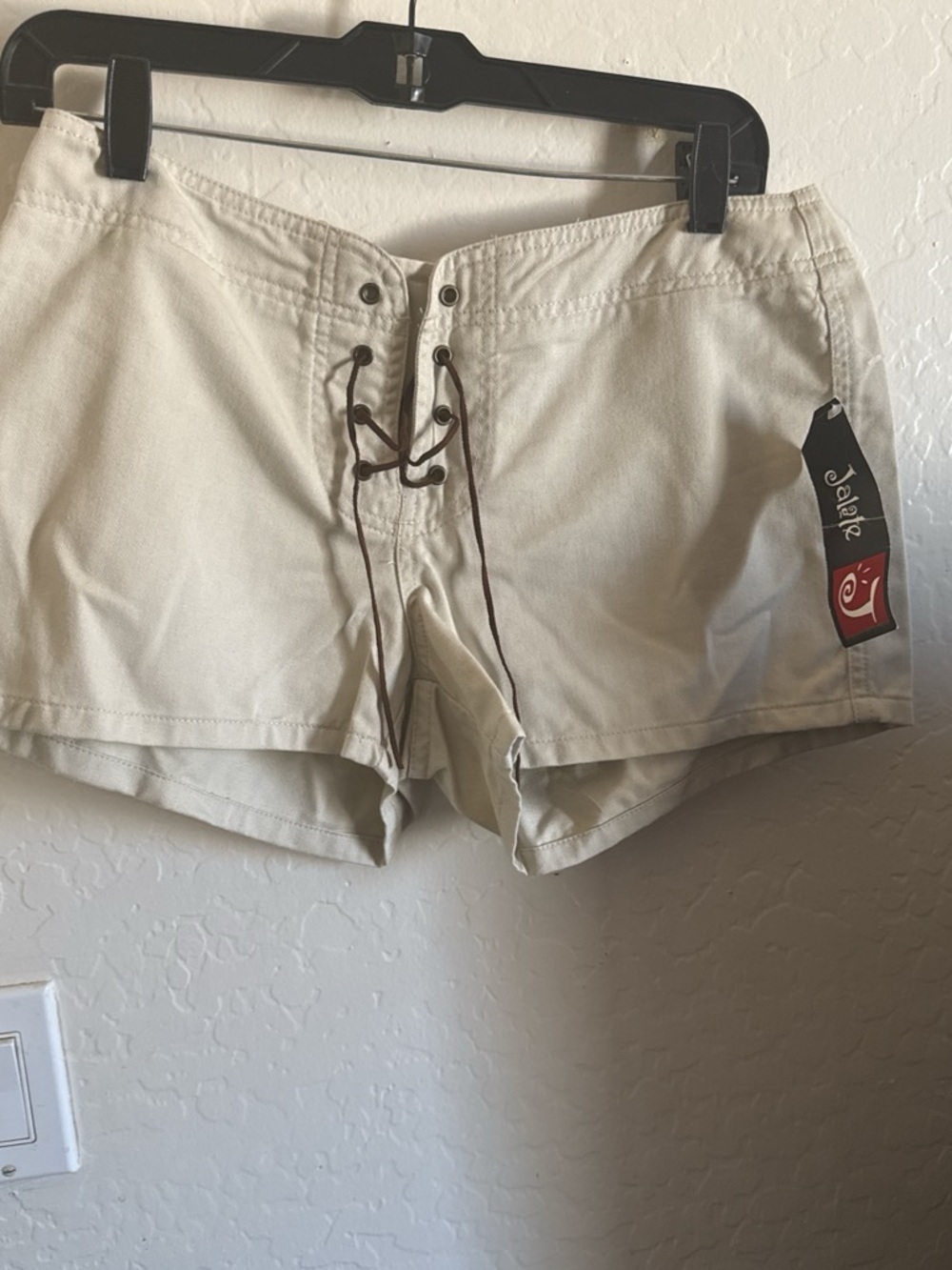 Lace-Up Cotton Skort Shorts in Beige